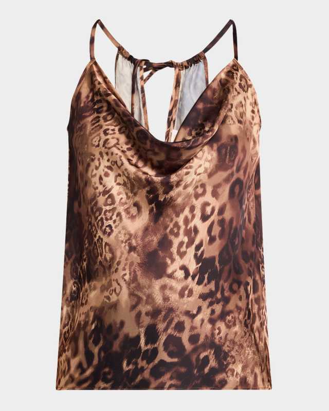 Yohana Leopard Cowl-Neck Blouse
